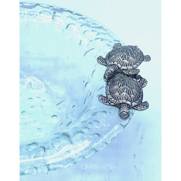 Crackle Glass Serving Bowl with Metal Sea Turtles - Picture 1 of 4